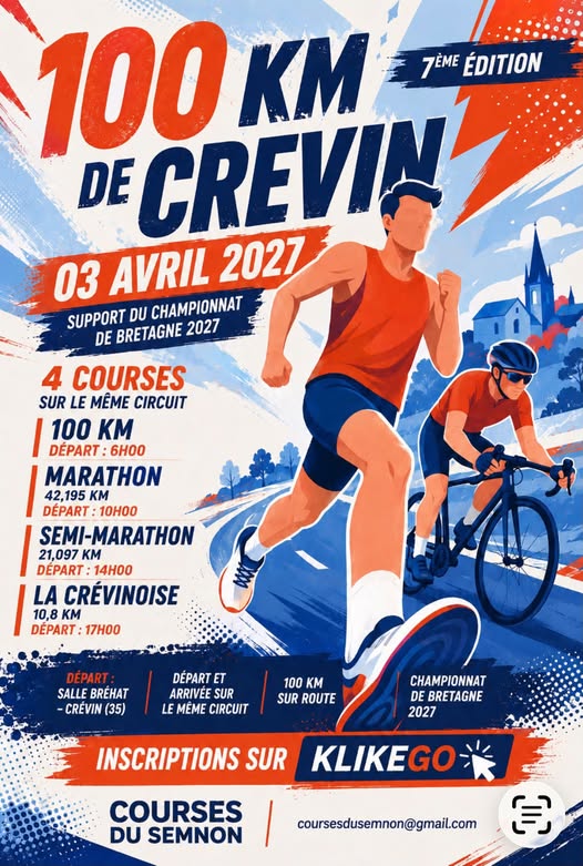 Affiche - 100km, Marathon, Semi-Marathon de Crevin et La Crevinoise